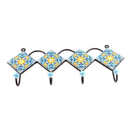 Turquoise And Yellow Ceramic Sunflower Tiles Hooks